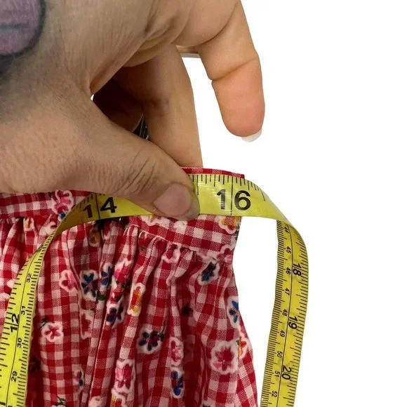 Handmade Gingham Country Top Full Length Skirt Bonnet Set Large - Picture 9 of 9